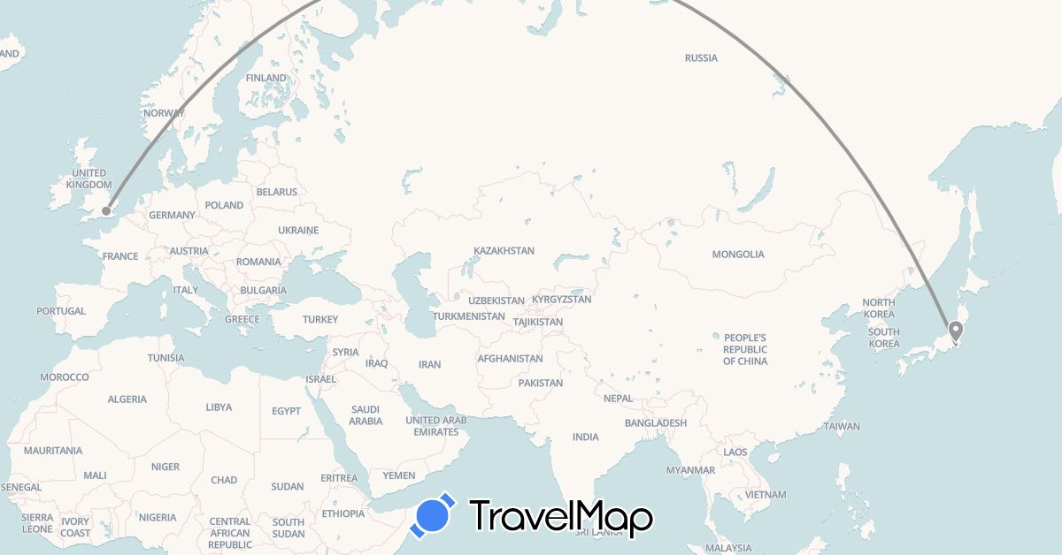 TravelMap itinerary: driving, plane in United Kingdom, Japan (Asia, Europe)